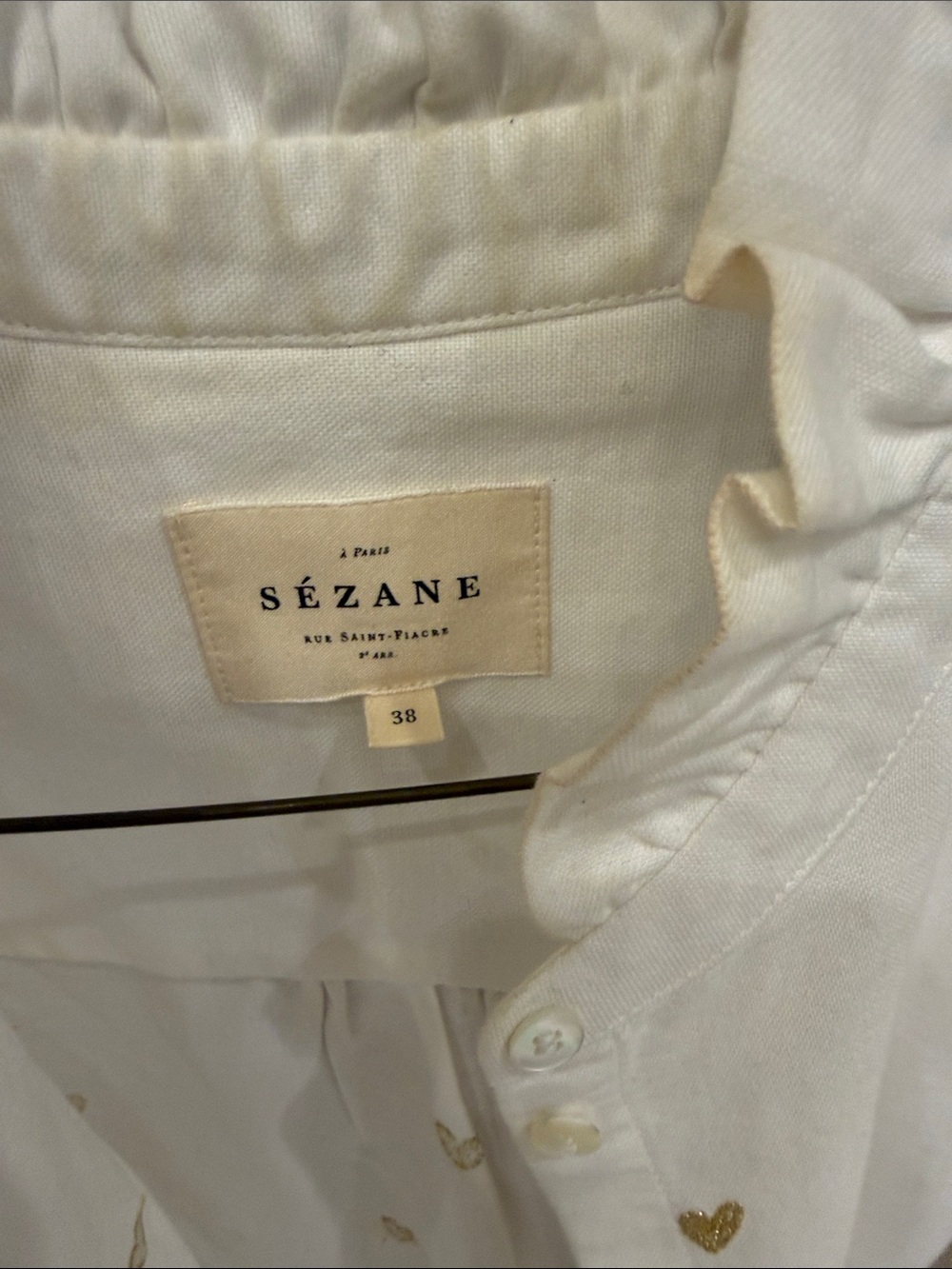 Sézane Cream Button-Down Shirt with Gold Heart Accents